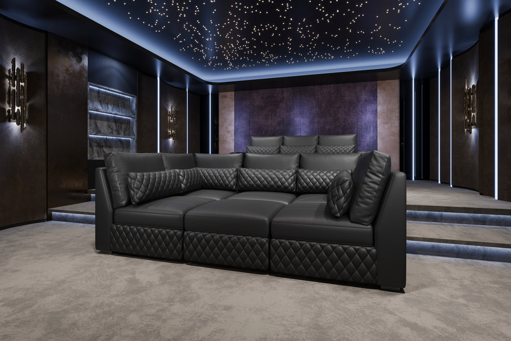 Valencia Pisa Ultimate Nappa 20000 Leather Lounge Sectional Sofa, Loveseat with 2 Ottomans, Black