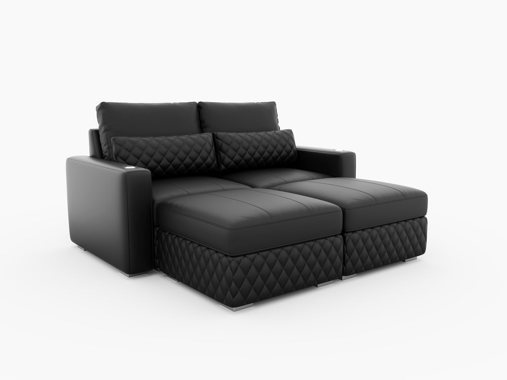 Valencia Pisa Ultimate Nappa 20000 Leather Lounge Sectional Sofa, Loveseat with 2 Ottomans, Black