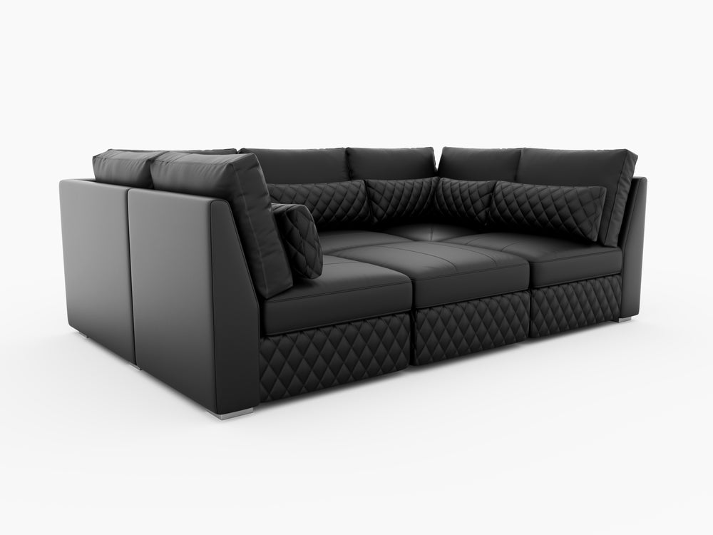 Valencia Pisa Ultimate Nappa 20000 Leather Lounge Sectional Sofa, U Shape Sectional, Black