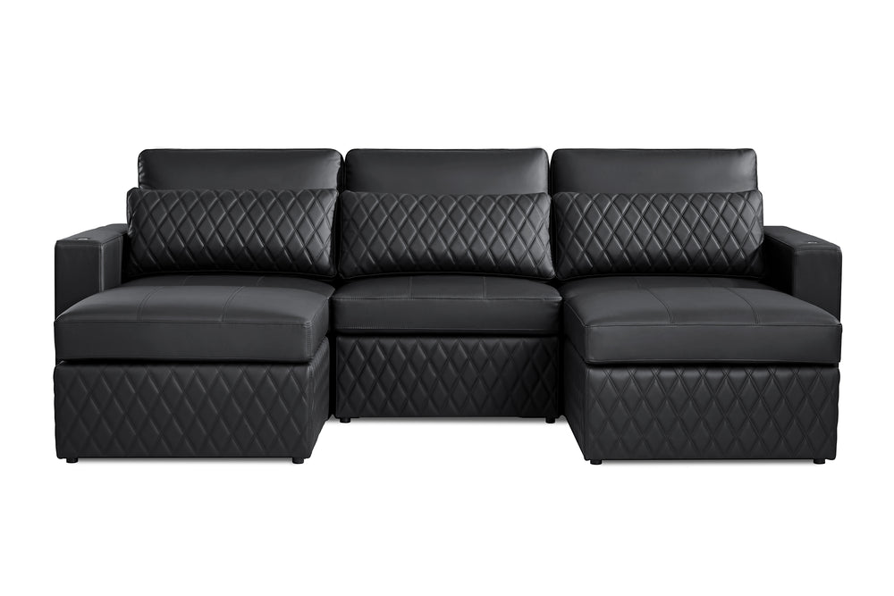 Valencia Pisa Ultimate Nappa 20000 Leather Lounge Sectional Sofa, Three Seats with 2 Ottomans, Black