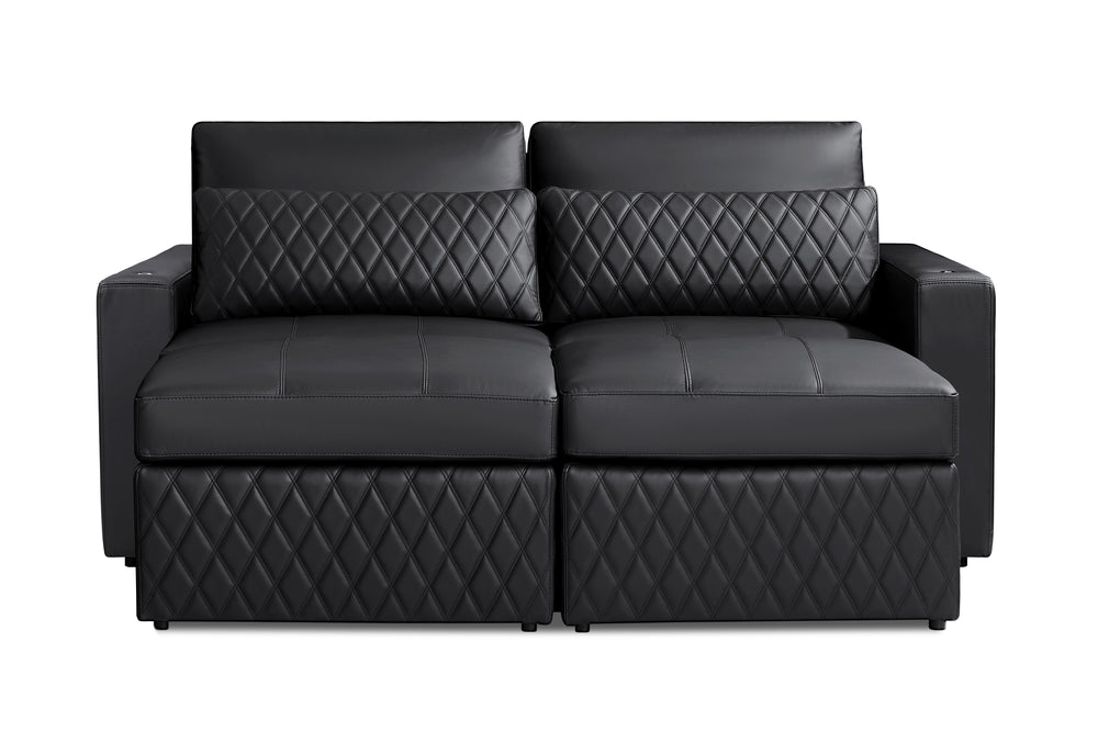 Valencia Pisa Ultimate Nappa 20000 Leather Lounge Sectional Sofa, Loveseat with 2 Ottomans, Black
