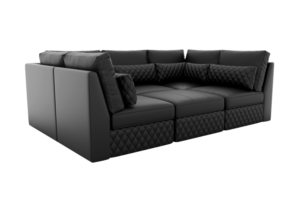 Valencia Pisa Top Grain Nappa 11000 Leather Lounge Sectional Sofa, U Shape Sectional, Black