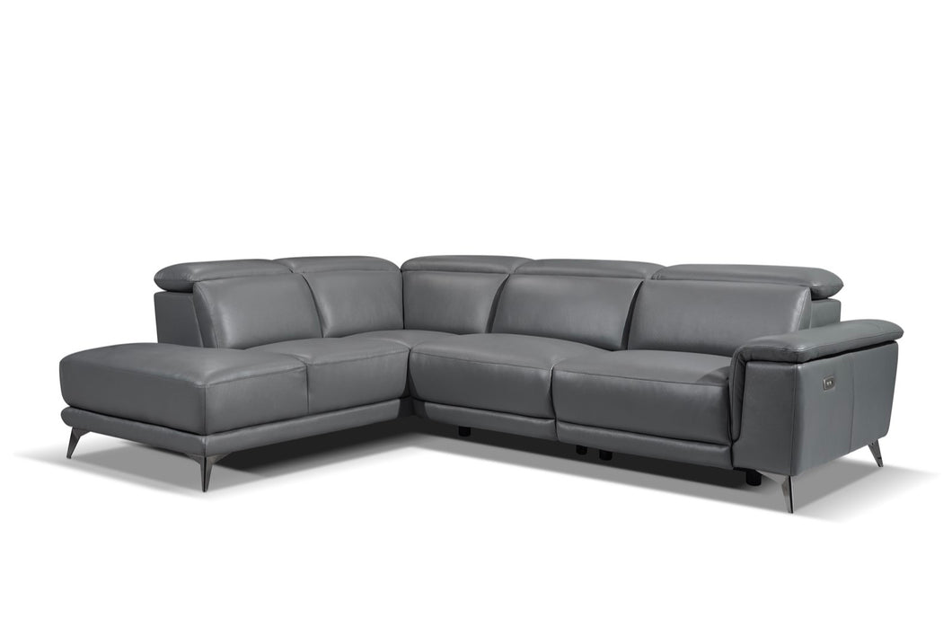Valencia Pista Modern Top Grain Leather Reclining Sectional Sofa with Left-Hand Facing Chaise, Grey White background picture