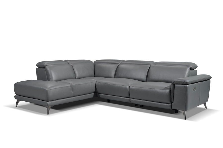 Valencia Pista Modern Top Grain Leather Reclining Sectional Sofa with Left-Hand Facing Chaise, Grey White background picture