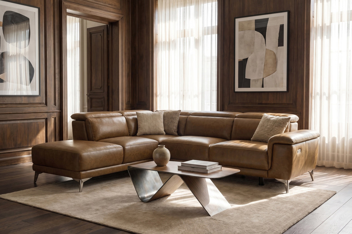 Valencia Pista Distressed Leather Reclining Chaise Sectional Sofa