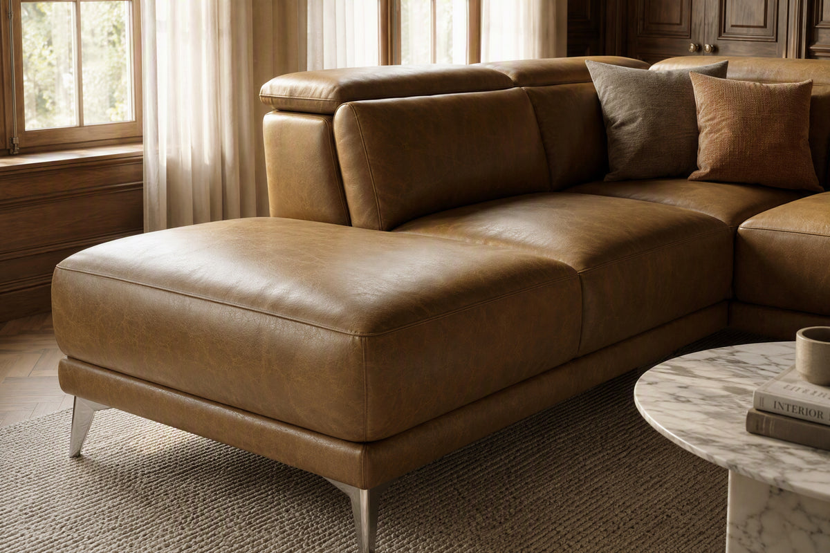 Valencia Pista Distressed Leather Reclining Chaise Sectional Sofa