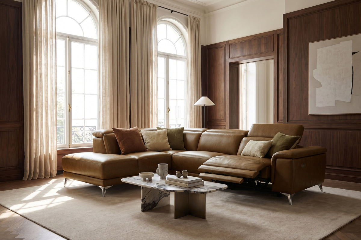 Valencia Pista Distressed Leather Reclining Chaise Sectional Sofa