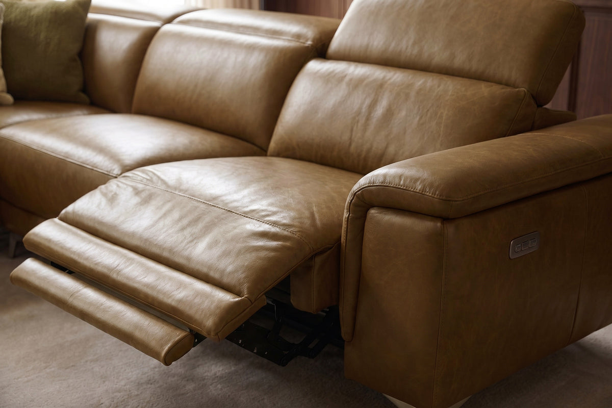 Valencia Pista Distressed Leather Reclining Chaise Sectional Sofa