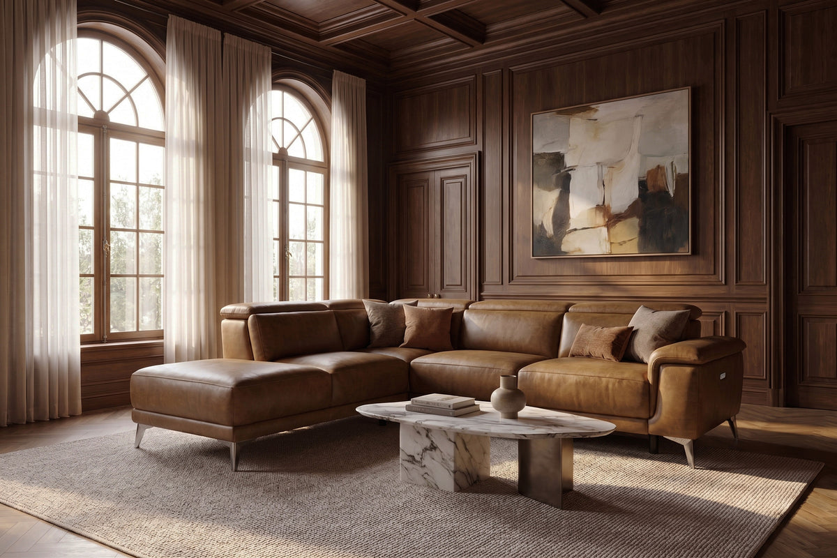 Valencia Pista Distressed Leather Reclining Chaise Sectional Sofa