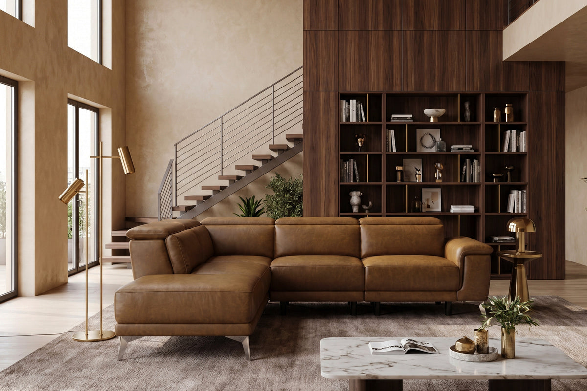 Valencia Pista Distressed Leather Reclining Chaise Sectional Sofa