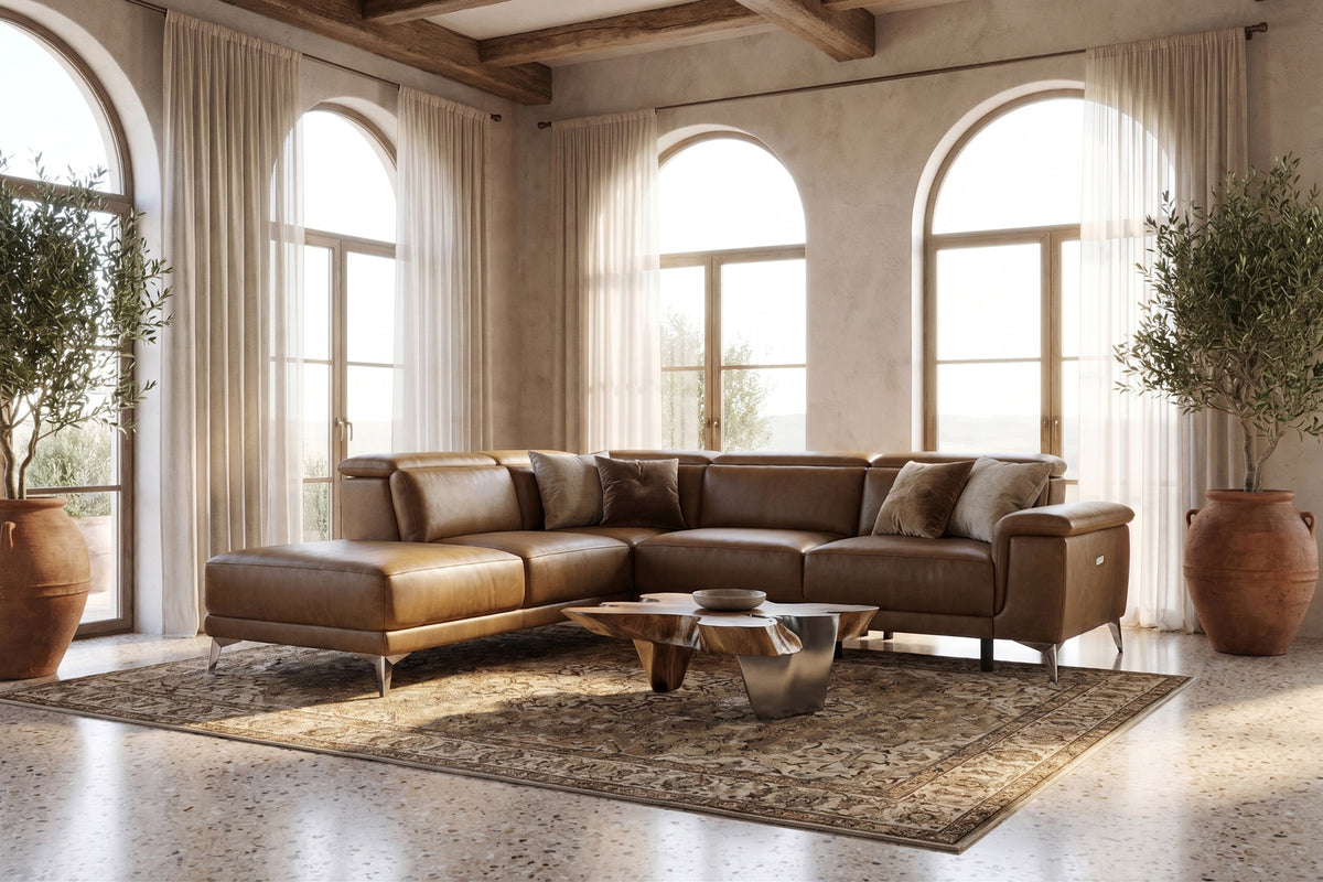 Valencia Pista Distressed Leather Reclining Chaise Sectional Sofa
