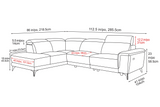 Valencia Pista Modern Top Grain Leather Reclining Sectional Sofa with Left-Hand Facing Chaise Size diagram