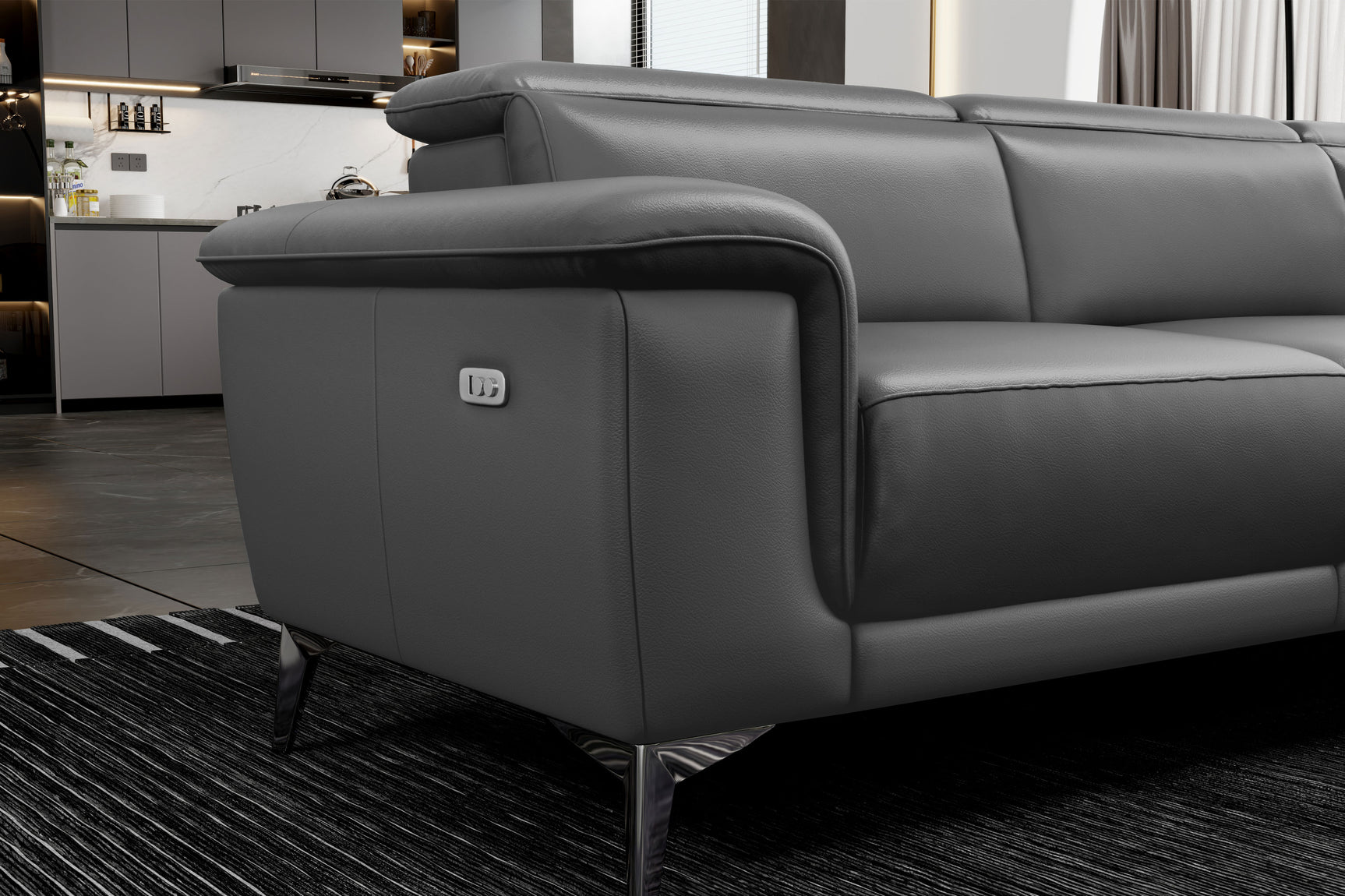 Valencia Pista Modern Top Grain Leather Reclining Sectional Sofa with Right-Hand Facing Chaise Detailed drawing
