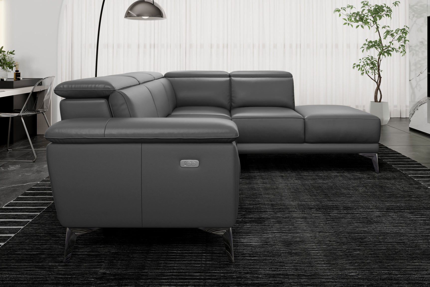 Valencia Pista Modern Top Grain Leather Reclining Sectional Sofa with Right-Hand Facing Chaise Scene diagram
