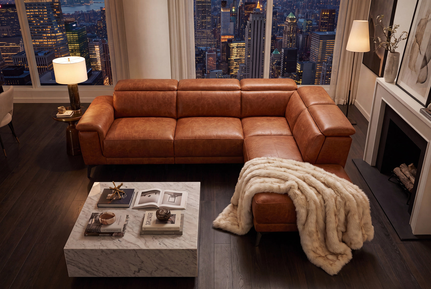 Valencia Pista Distressed Leather Reclining Chaise Sectional Sofa