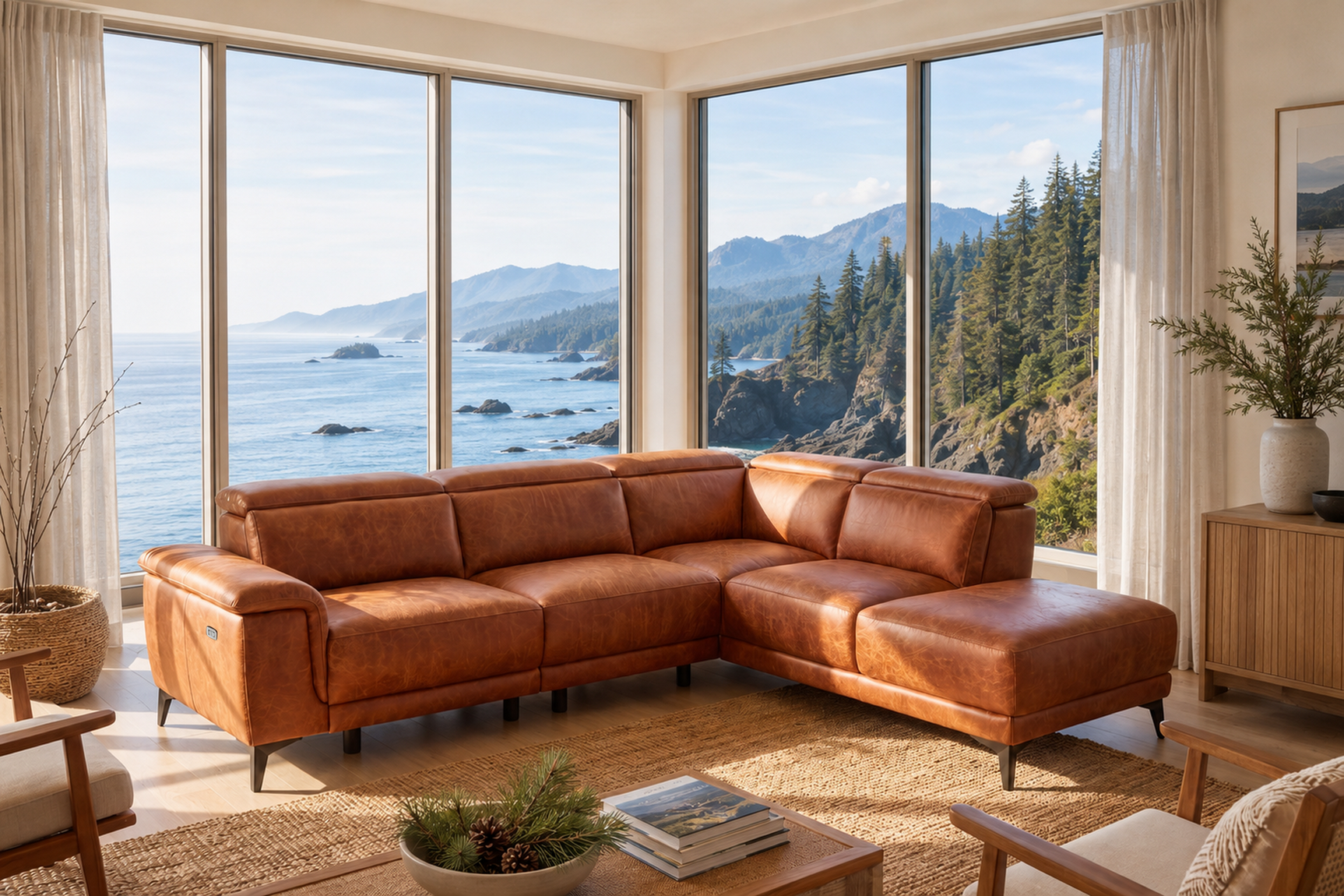 Valencia Pista Distressed Leather Reclining Chaise Sectional Sofa