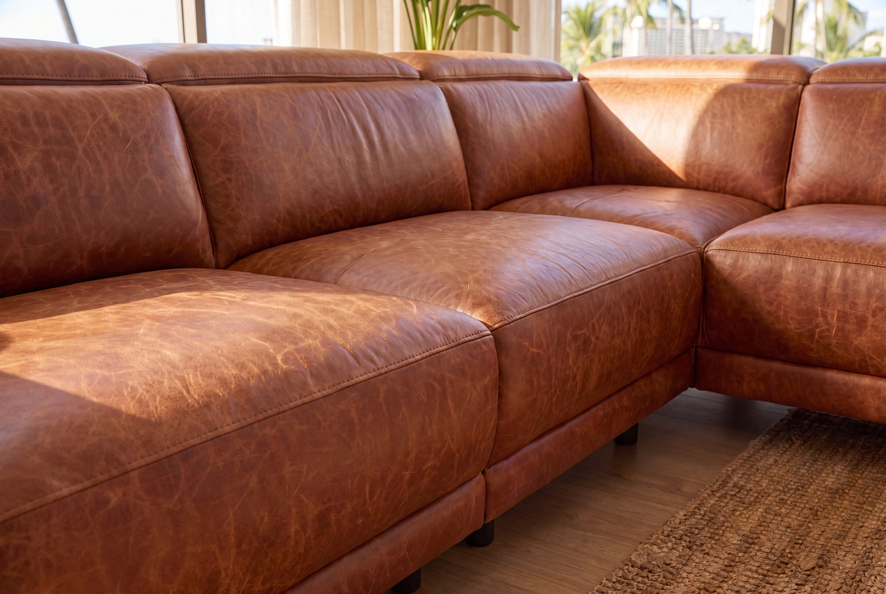 Valencia Pista Distressed Leather Reclining Chaise Sectional Sofa