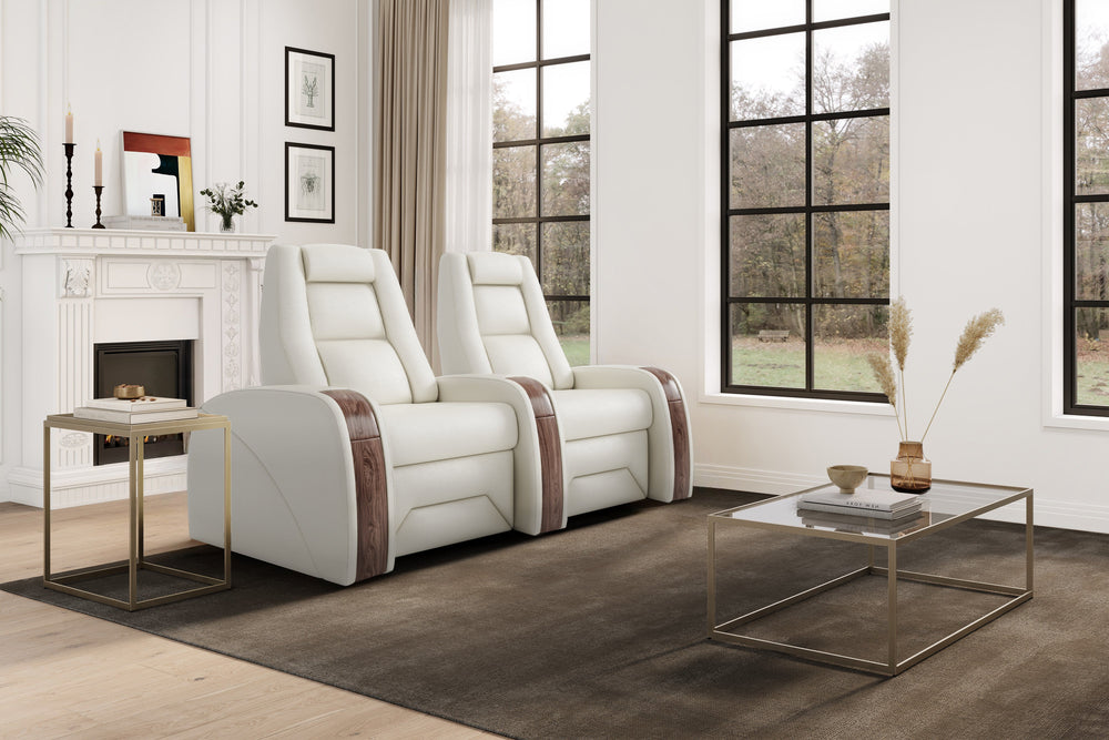 Valencia Prague Executive Leather Elite Home Theater Seating, Row of 6, Beige