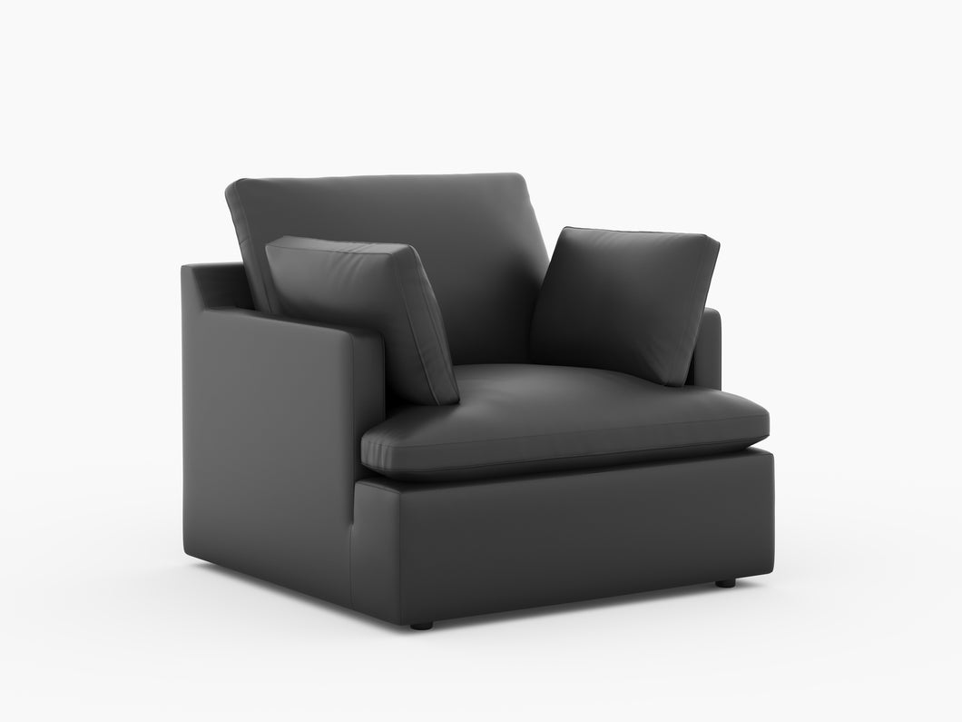 Valencia Isola Cloud Top Grain Leather Theater Lounge Modular Sofa Accent Chair, Black Color