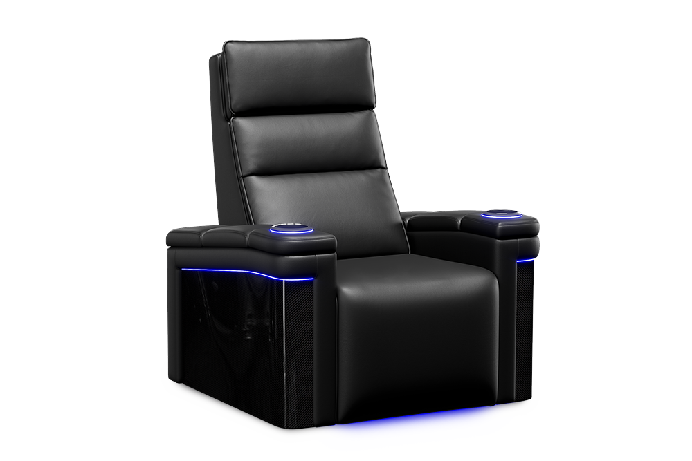 Valencia Monza Leather Home Theater Seating With Carbon Fiber Panel Single, Carbon Black