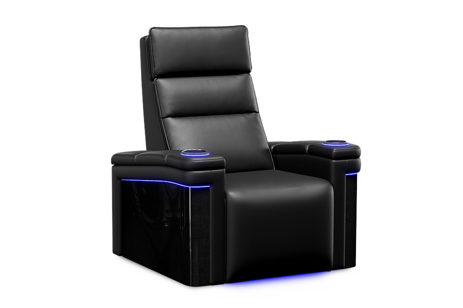 Valencia Monza Leather Home Theater Seating With Carbon Fiber Panel Single, Carbon Black