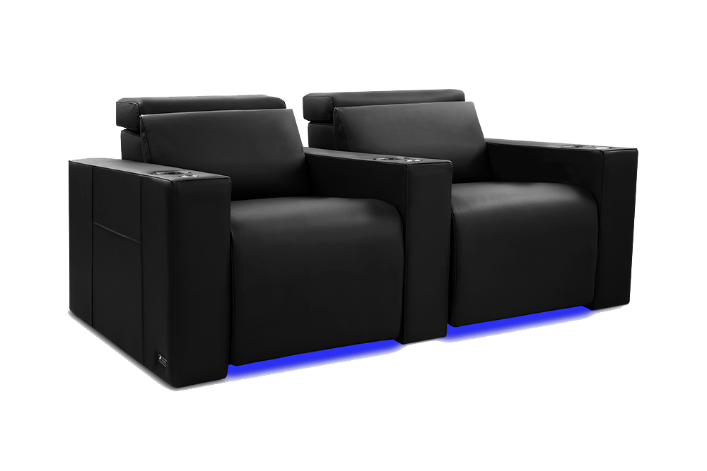 Valencia Barcelona Leather Home Theater Seating Row of 2, Midnight Black