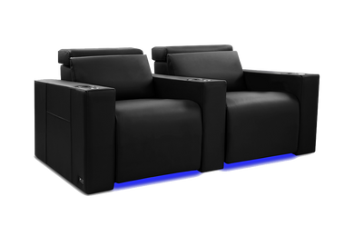 Valencia Barcelona Leather Home Theater Seating Row of 2, Midnight Black