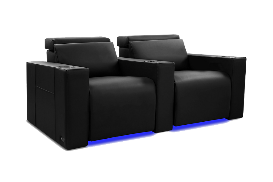 Valencia Barcelona Leather Home Theater Seating Row of 2, Midnight Black