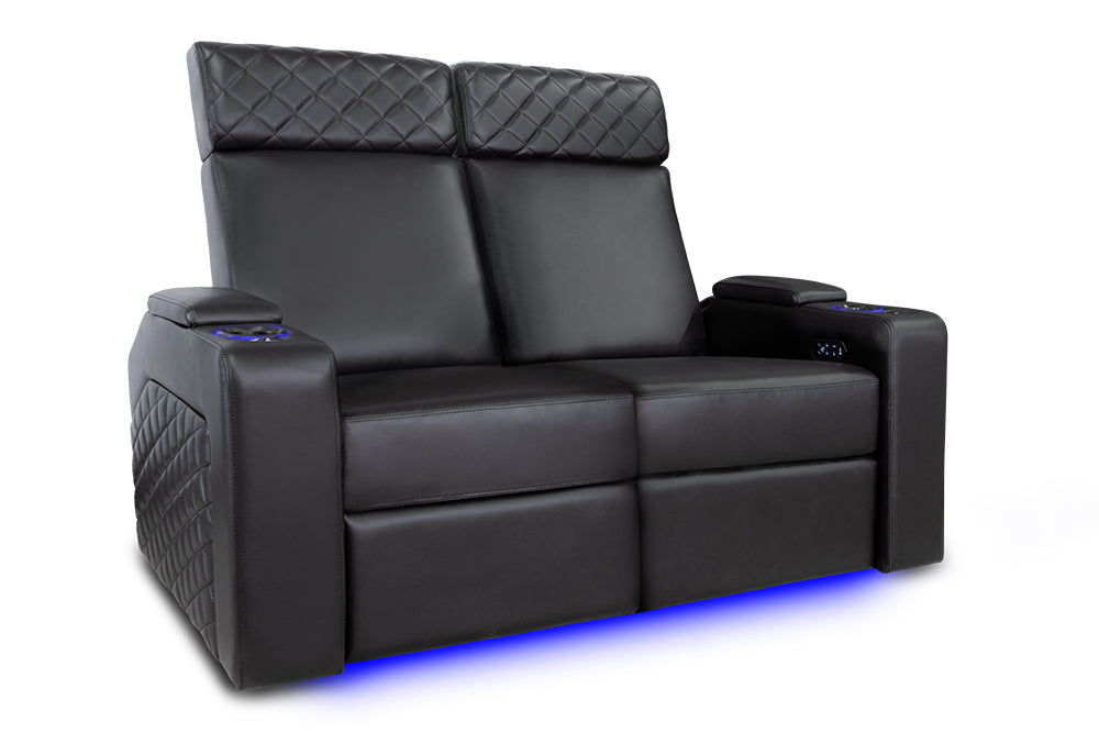 Valencia Zurich Leather Home Theater Seating Row of 2 Loveseat, Black