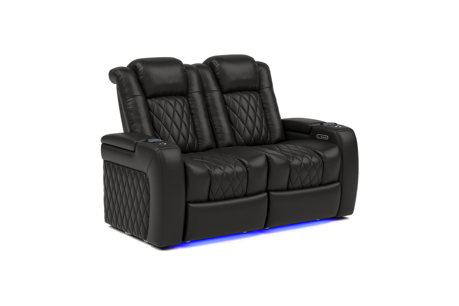 Valencia 2025 New Tuscany Leather Home Theater Seating Row of 2 Loveseat, Midnight Black
