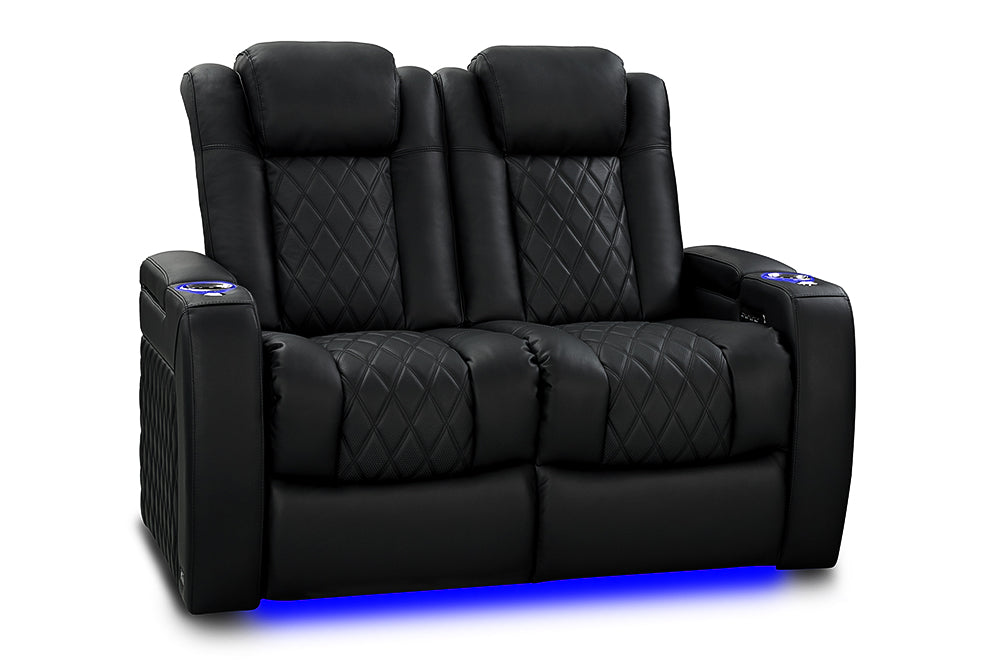 Valencia 2025 New Tuscany Slim Ultimate Luxury Leather Home Theater Seating Row of 2 Loveseat, Onyx