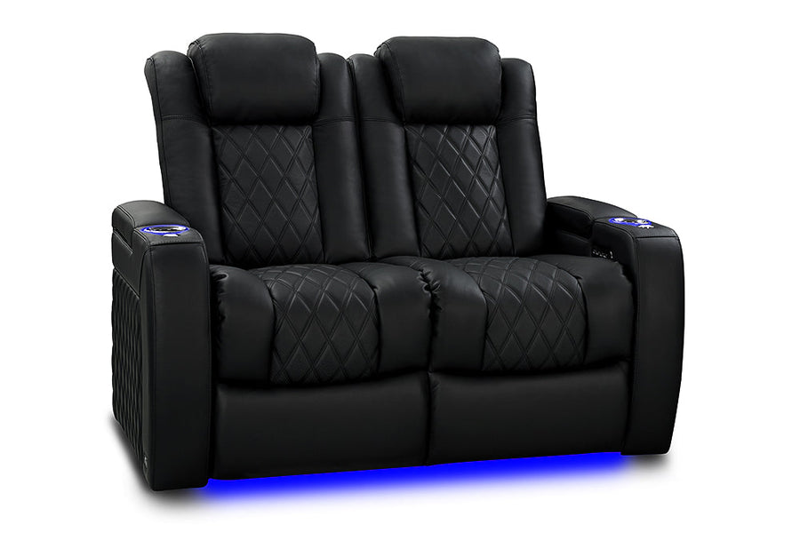 Valencia 2025 New Tuscany Slim Ultimate Luxury Leather Home Theater Seating Row of 2 Loveseat, Onyx