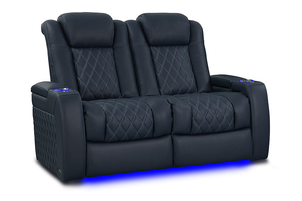 Valencia 2025 New Tuscany XL Luxury Leather Home Theater Seating Row of 2 Loveseat, Moonlight Blue