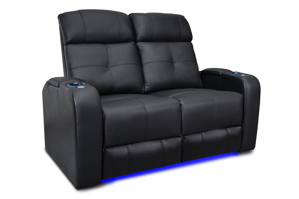 Valencia Verona Leather Home Theater Seating Row of 2 Loveseat, Black