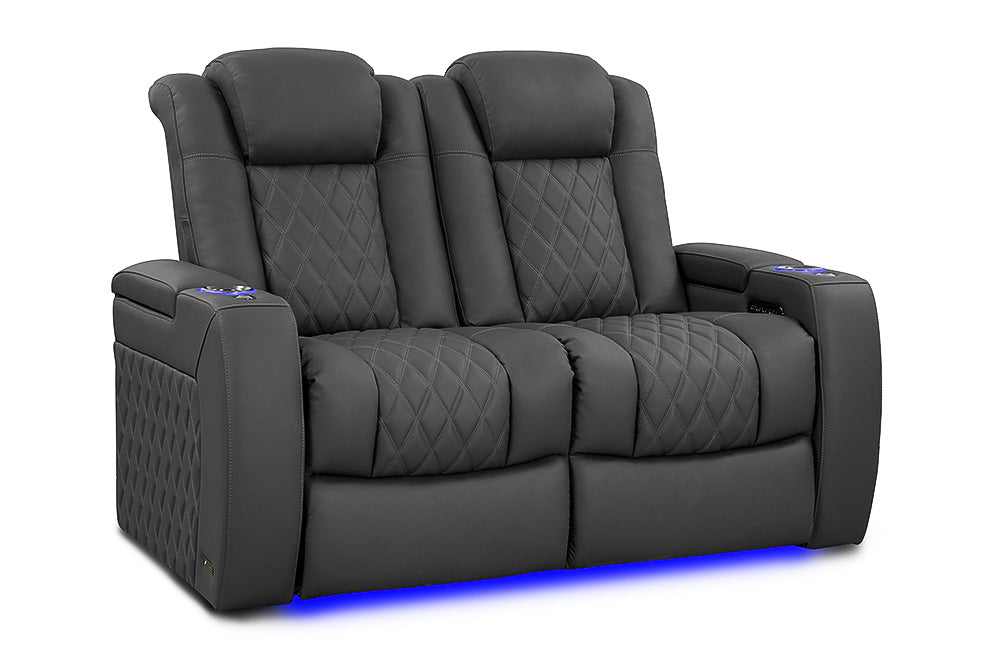 Valencia 2025 New Tuscany Luxury Leather Home Theater Seating Row of 2 Loveseat, Graphite