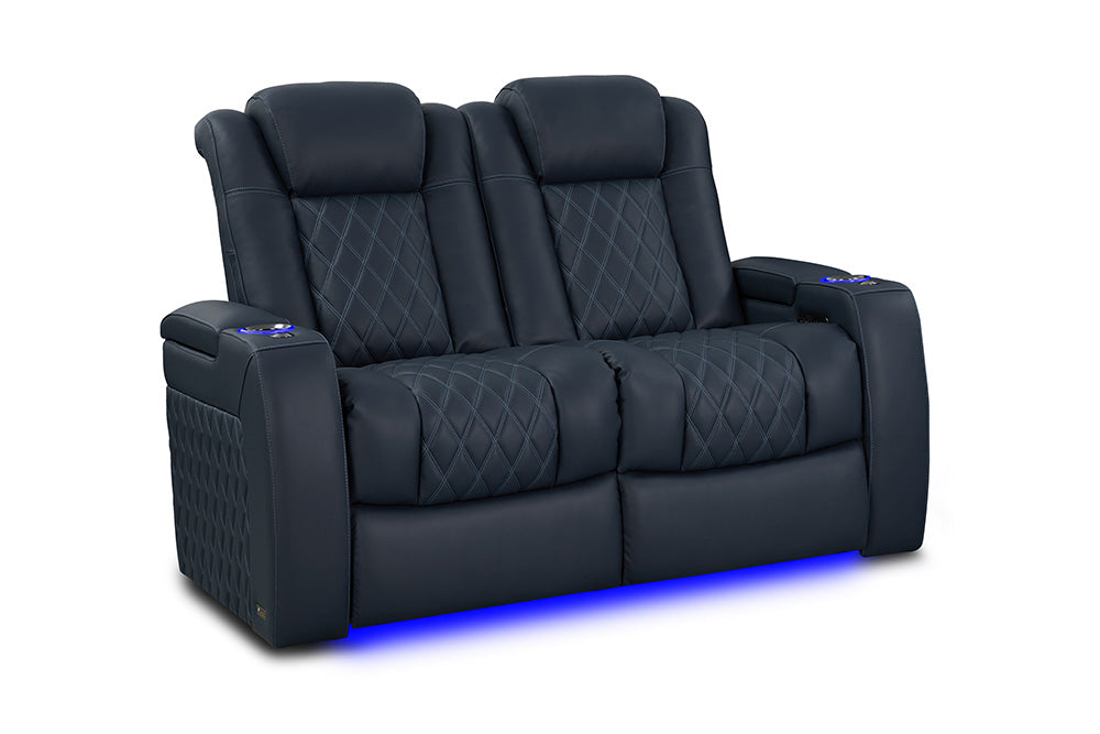 Valencia 2025 New Tuscany Luxury Leather Home Theater Seating Row of 2 Loveseat, Moonlight Blue