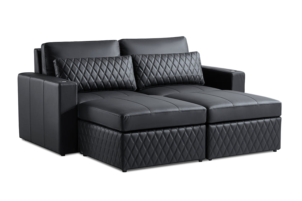 Valencia Pisa Ultimate Nappa 20000 Leather Lounge Sectional Sofa, Loveseat with 2 Ottomans, Black