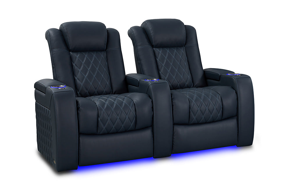 Valencia Tuscany Luxury Leather Home Theater Seating Row of 2, Moonlight Blue