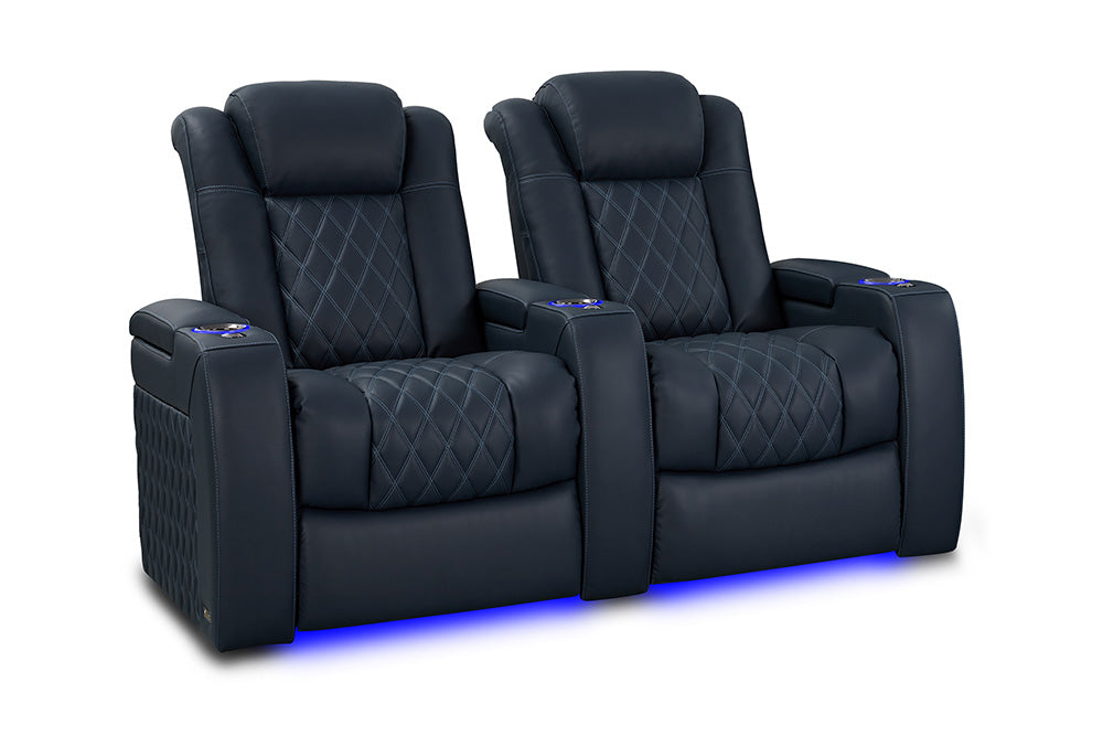 Valencia 2025 New Tuscany Luxury Leather Home Theater Seating Row of 2, Moonlight Blue