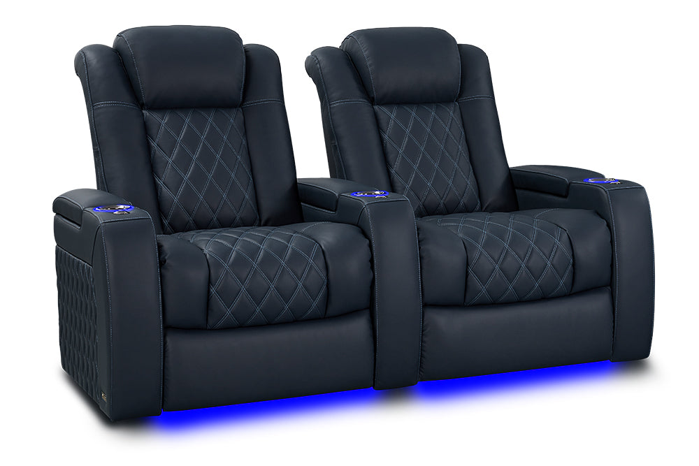 Valencia Tuscany XL Luxury Leather Home Theater Seating Row of 2, Moonlight Blue