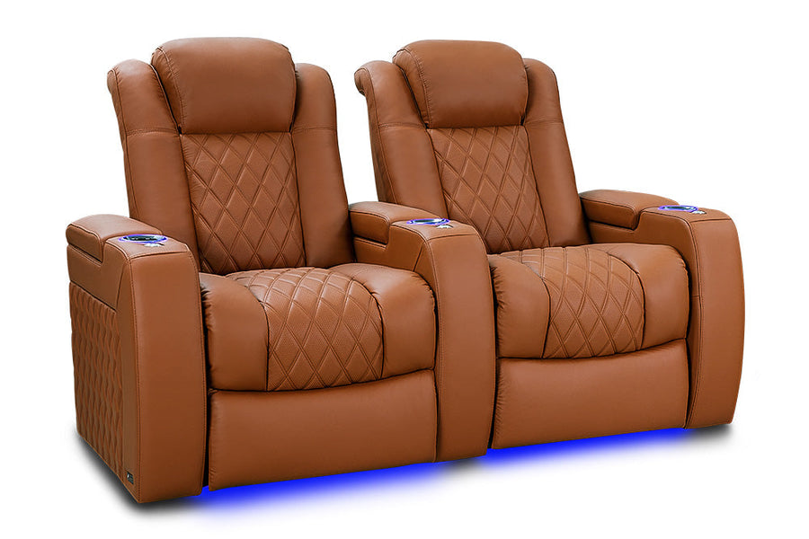 Valencia 2025 New Tuscany Ultimate Luxury Leather Home Theater Seating Row of 2, Royal Cognac