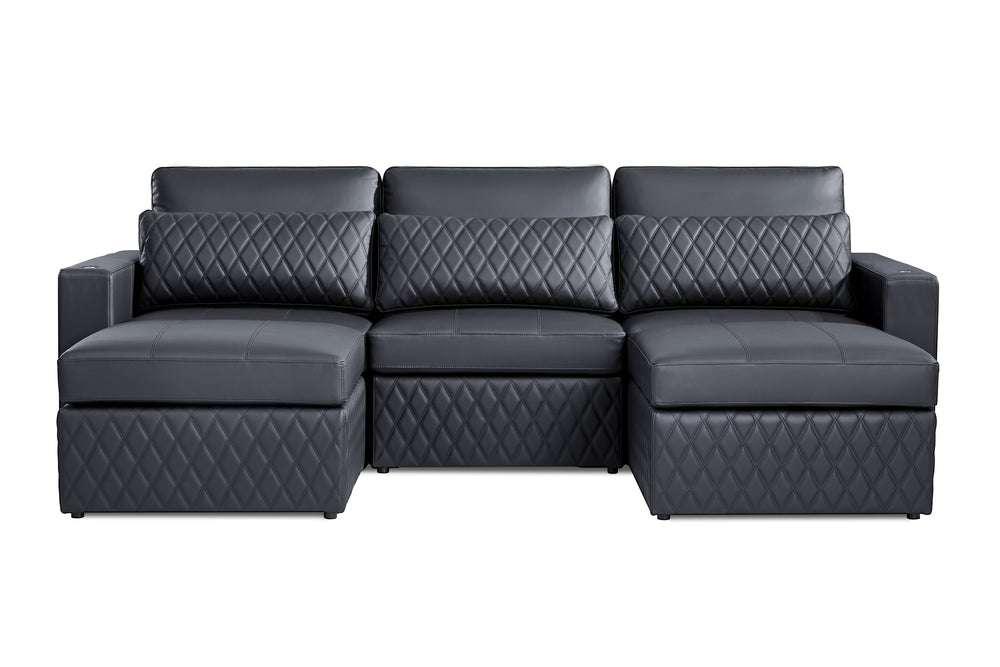 Valencia Pisa Ultimate Nappa 20000 Leather Lounge Sectional Sofa, Three Seats with 2 Ottomans, Black