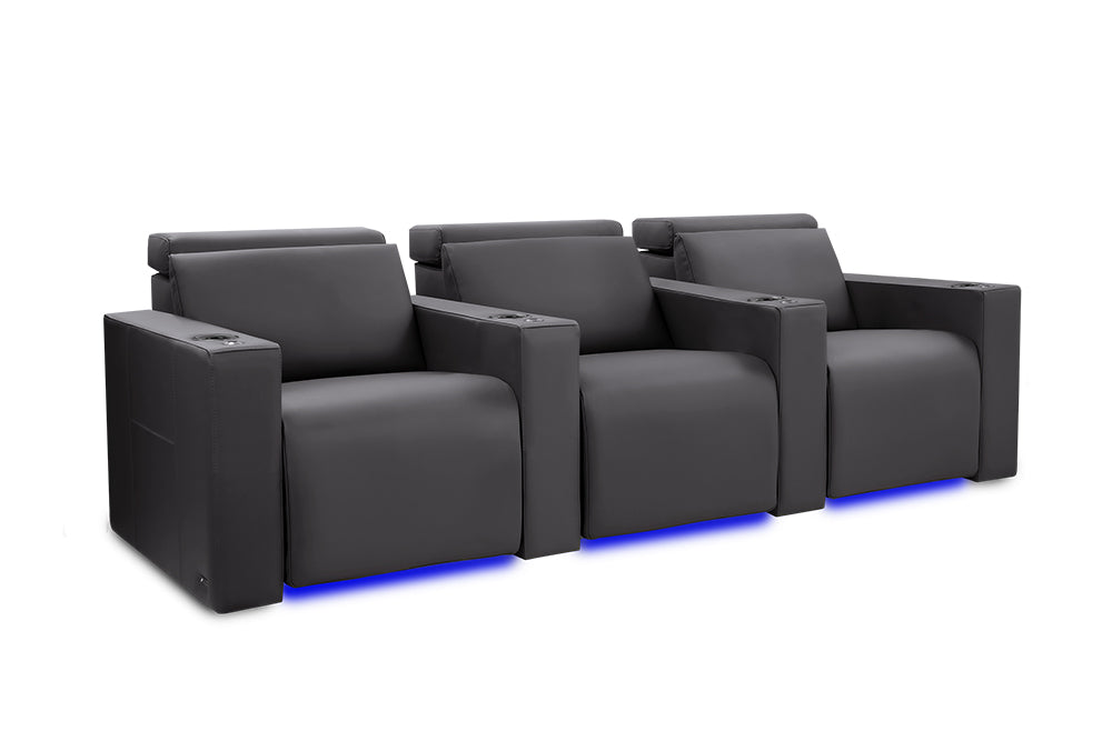 Valencia Barcelona Leather Home Theater Seating Row of 3, Charcoal Grey