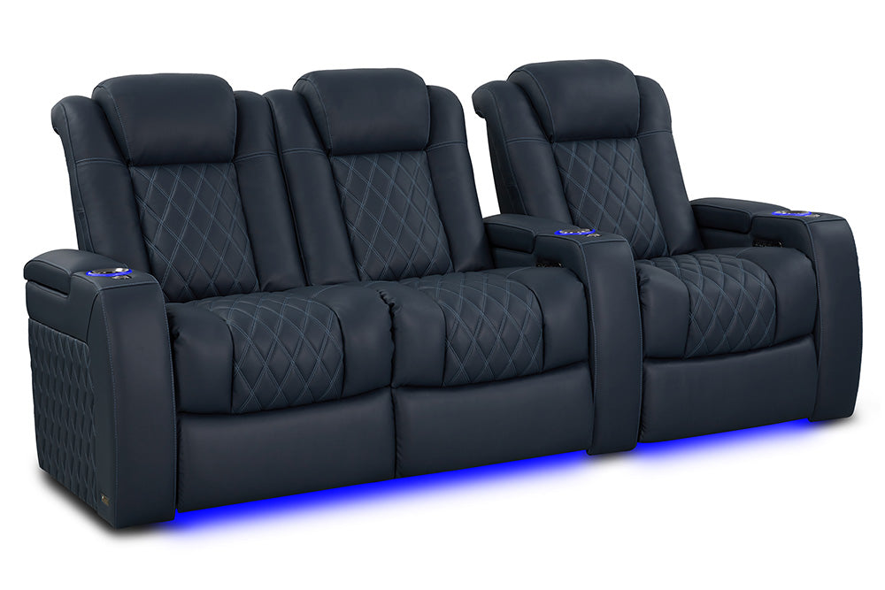 Valencia Tuscany Luxury Leather Home Theater Seating Row of 3 Loveseat Left, Moonlight Blue