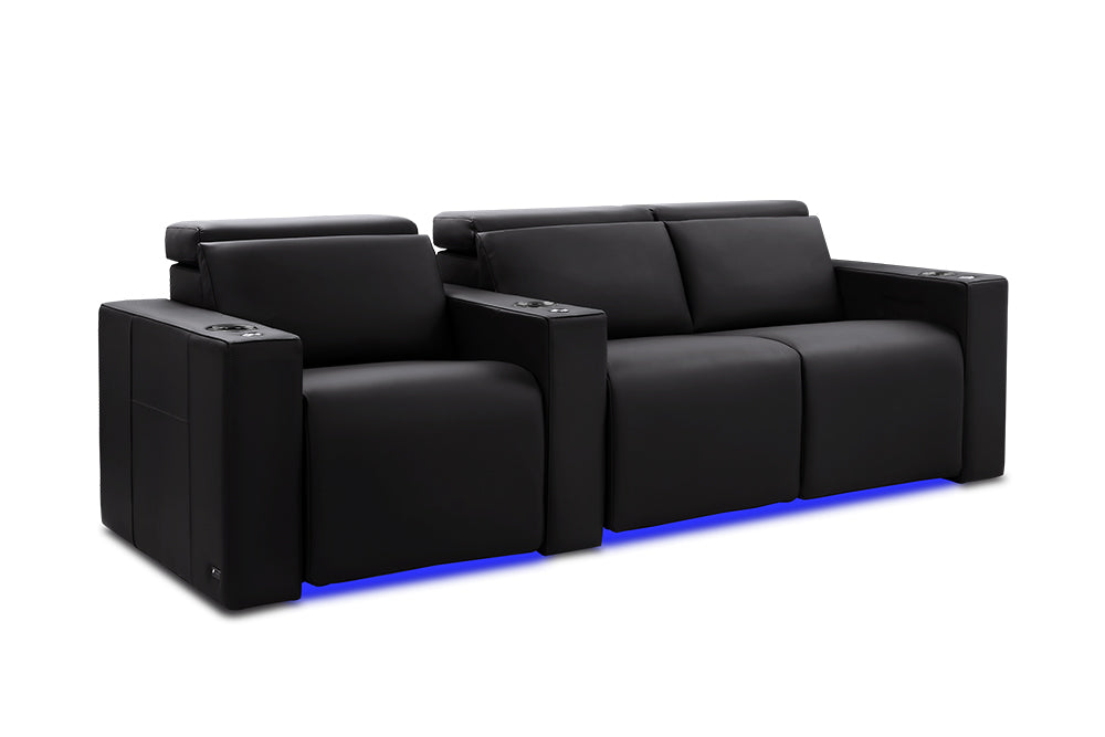 Valencia Barcelona Leather Home Theater Seating Row of 3 Loveseat Right, Midnight Black