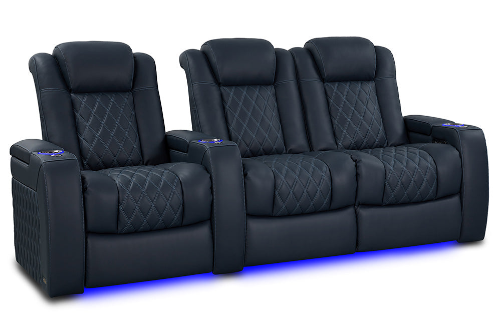 Valencia 2025 New Tuscany Luxury Leather Home Theater Seating Row of 3 Loveseat Right, Moonlight Blue