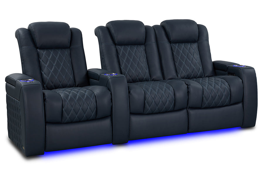 Valencia 2025 New Tuscany Luxury Leather Home Theater Seating Row of 3 Loveseat Right, Moonlight Blue