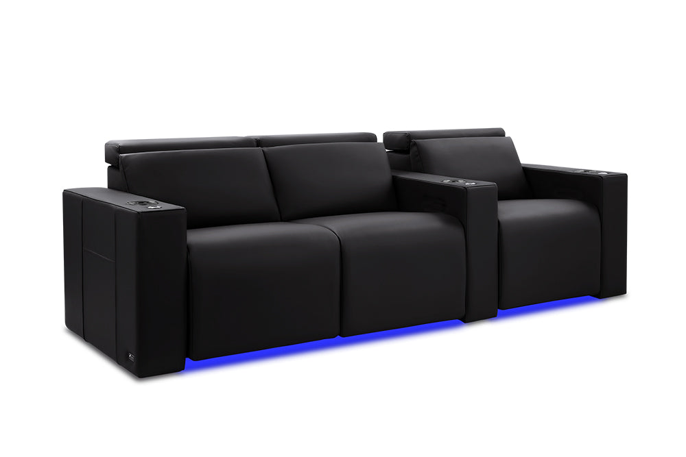 Valencia Barcelona Ultimate Leather Home Theater Seating Row of 3 Loveseat Left, Onyx