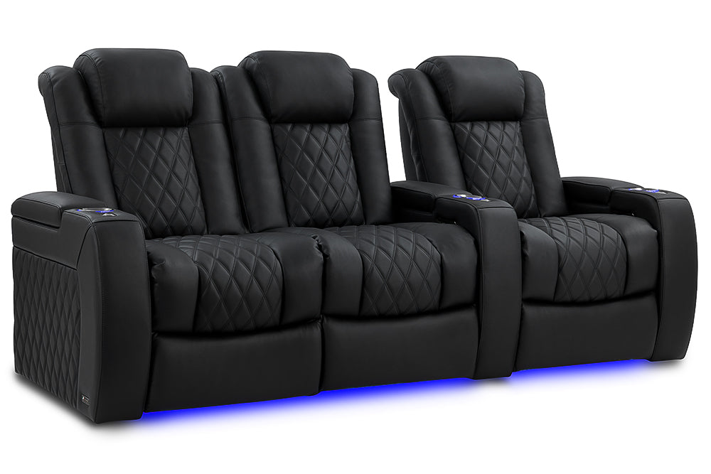 Valencia 2025 New Tuscany Luxury Leather Home Theater Seating Row of 3 Loveseat Left, Onyx