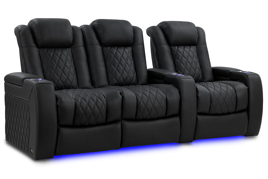 Valencia 2025 New Tuscany Luxury Leather Home Theater Seating Row of 3 Loveseat Left, Onyx